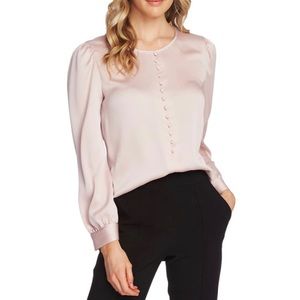 Vince Camuto hammered Satin Blouse Puff Shoulders